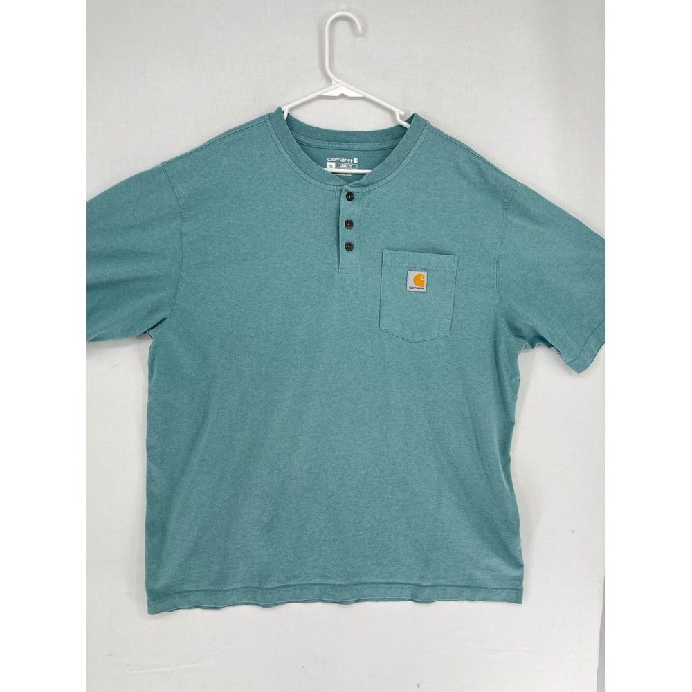 Carhartt Mens XL Loose Fit Henley Pocket T-Shirt Short Sleeve Teal Green Tee